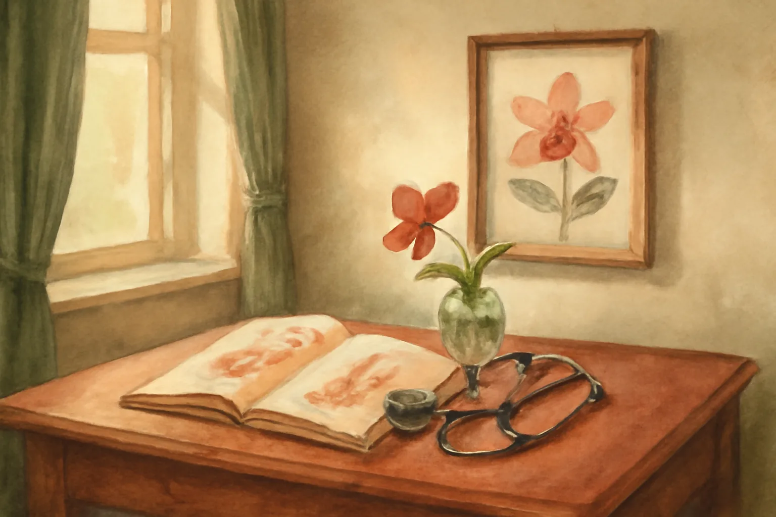 Schéma éditorial illustrant les voies vasculaires et nerveuses de l'érection clitoridienne, dans une ambiance médico-botanique