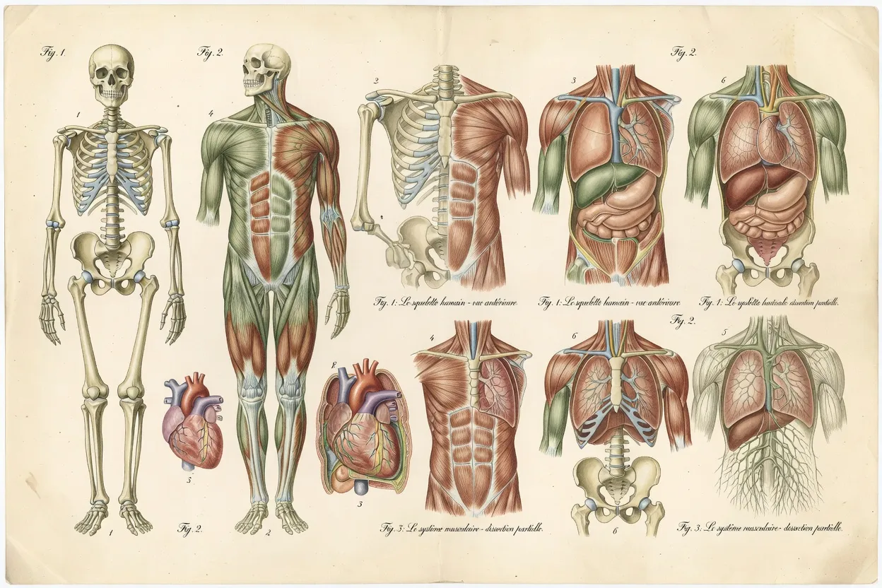 Carte mentale schématique des 25 termes anatomiques du clitoris reliés en arborescence, palette sauge et ivoire