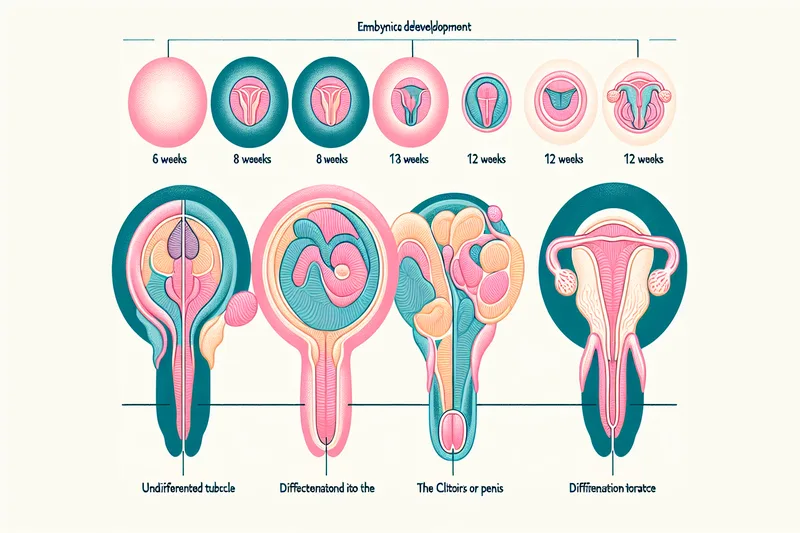 Sch&eacute;ma du d&eacute;veloppement embryonnaire montrant l'origine commune du clitoris et du p&eacute;nis &agrave; partir du tubercule g&eacute;nital