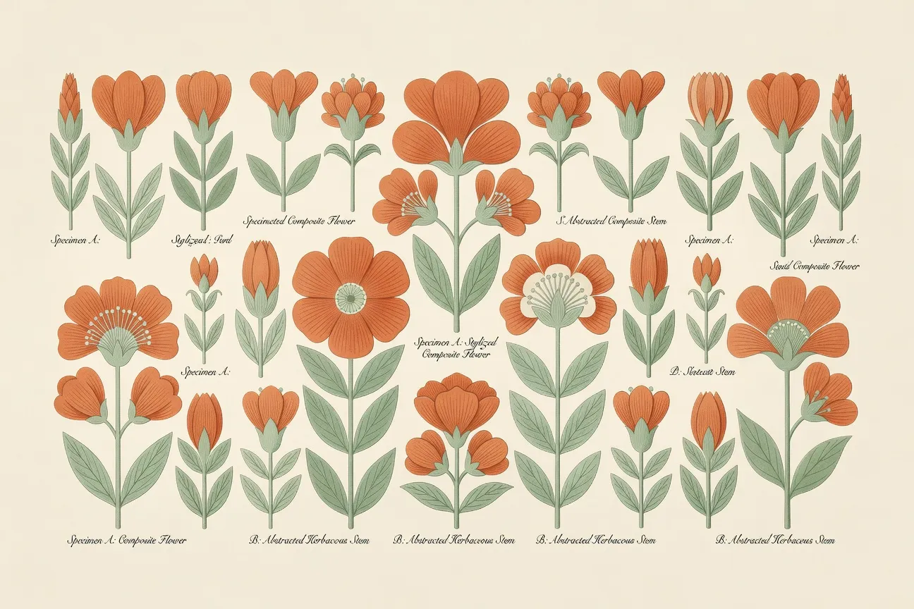 Illustration éditoriale botanique - diversité naturelle des clitoris